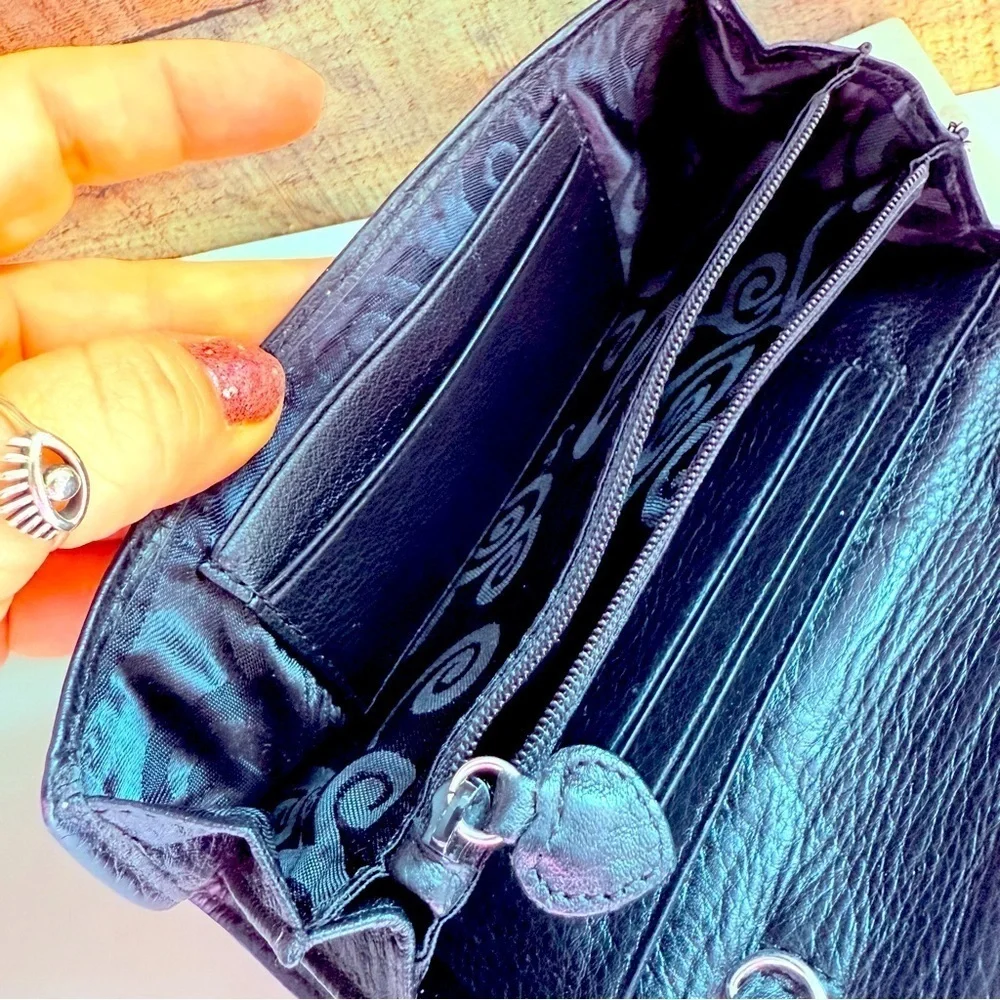 Brighton Leather Tooled Beaded Snap Wallet Organizer Crossbody Bag